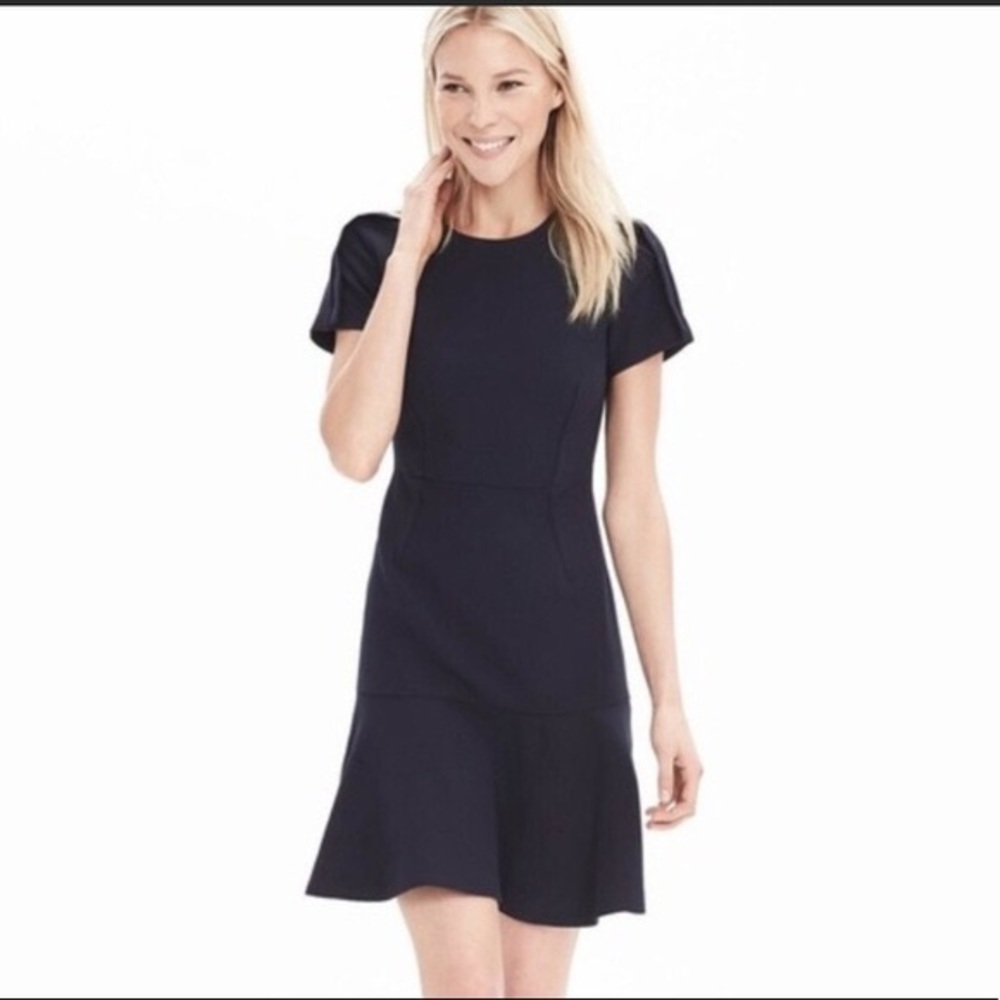 Banana Republic Navy Flounce Dress 6 TALL